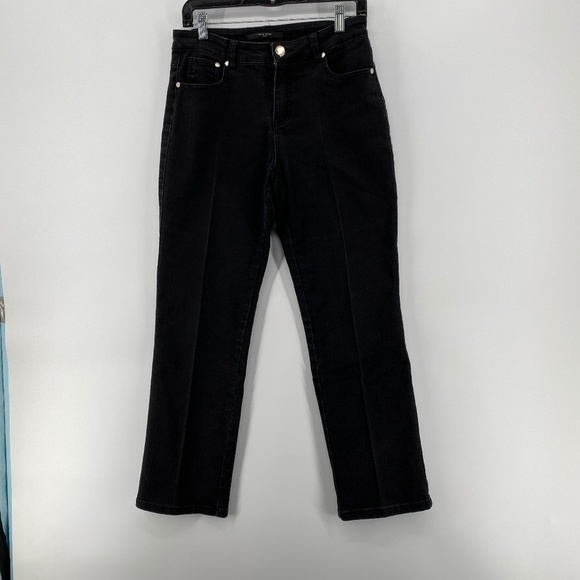 Simon Chang Jeans Women's 8 Mid Rise Straight Leg Blacked Denim 5 Pocket Causal - Picture 1 of 12